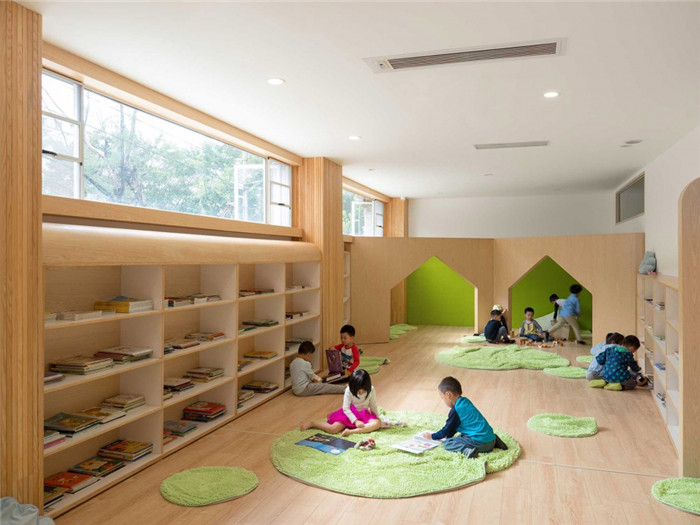 原木色環保幼兒園閱讀區裝修實景圖